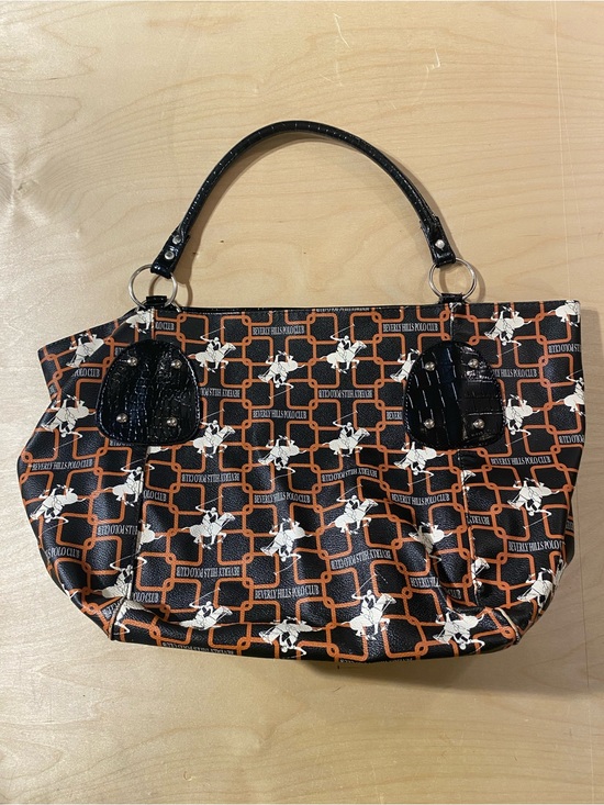 Beverly Hills Polo Club Handbags - Beverly Hills Polo Club Black & Orange Patterned Women's Tote Bag (BD)